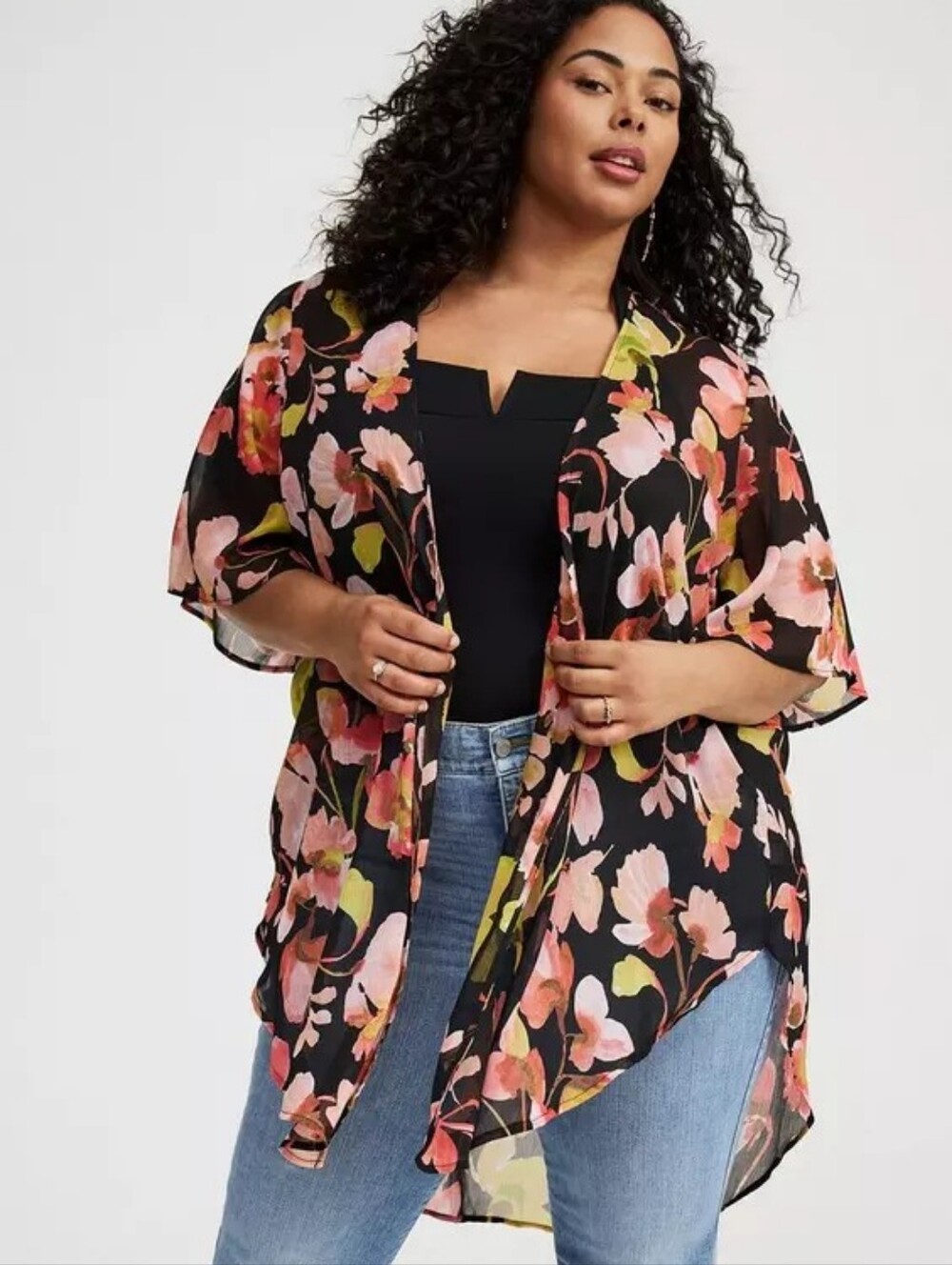 Torrid Size 0 Pop Watercolor Floral Chiffon Shirttail Kimono